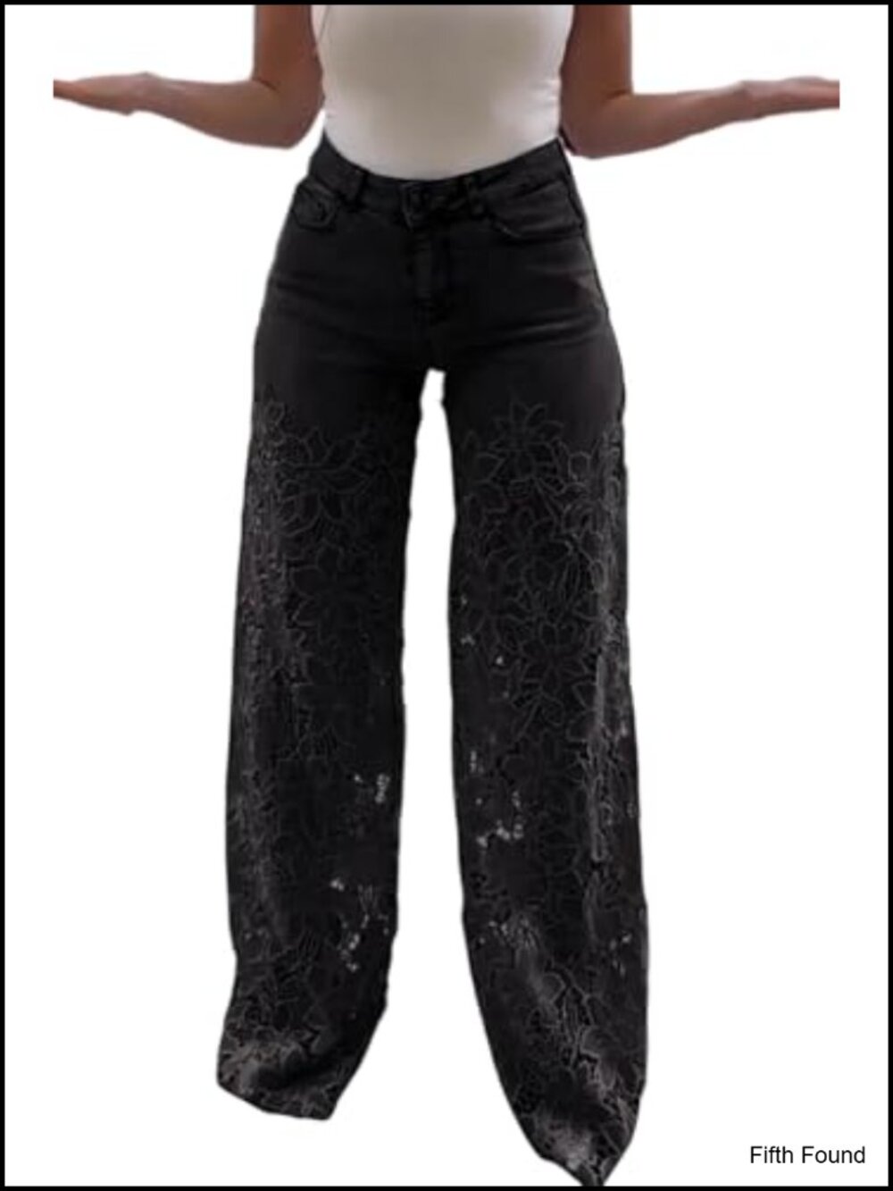High Waisted Wide Leg Lace Patchwork Jeans